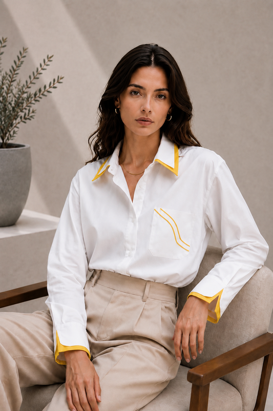Ivory Contrast-Piped Shirt