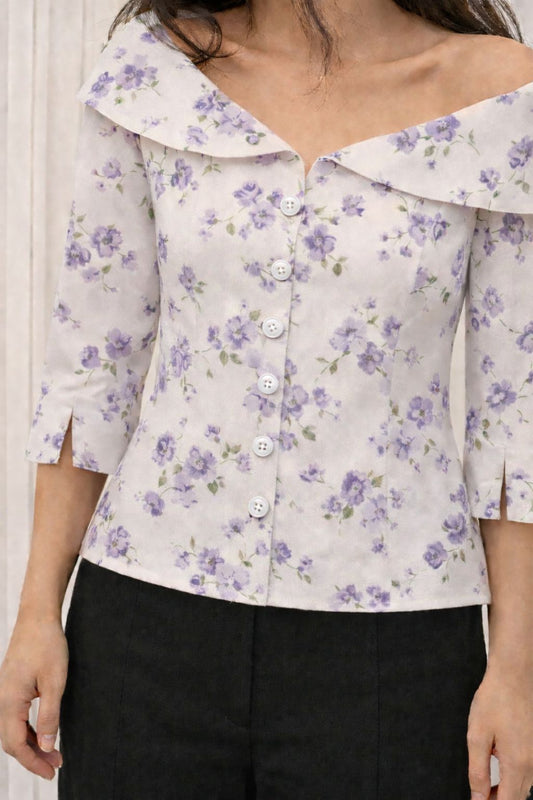 Petal Print Button-Down Top