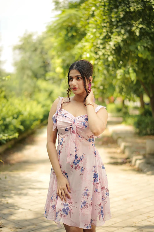 Pink Floral Ruffle Dress