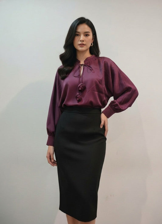 3D Flower Satin Wine Top