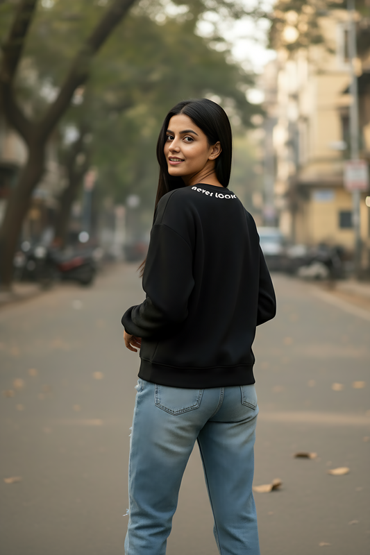 Black Crew Neck Relaxed Fit Sweatshirt