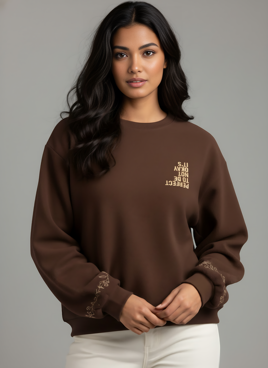 Brown Printed Oversized Sweatshirt