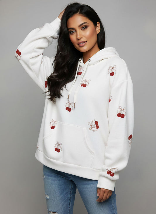 Cherry Oversized White Hoodie