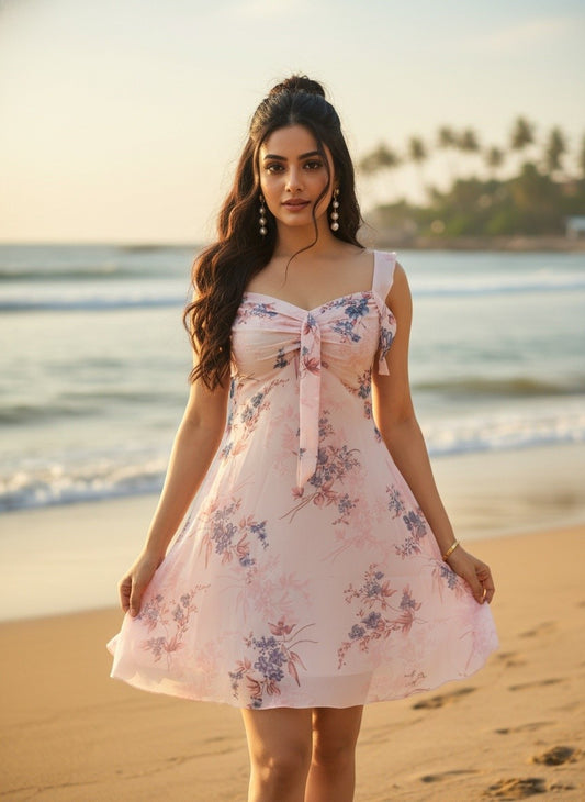 Pink Floral Ruffle Dress