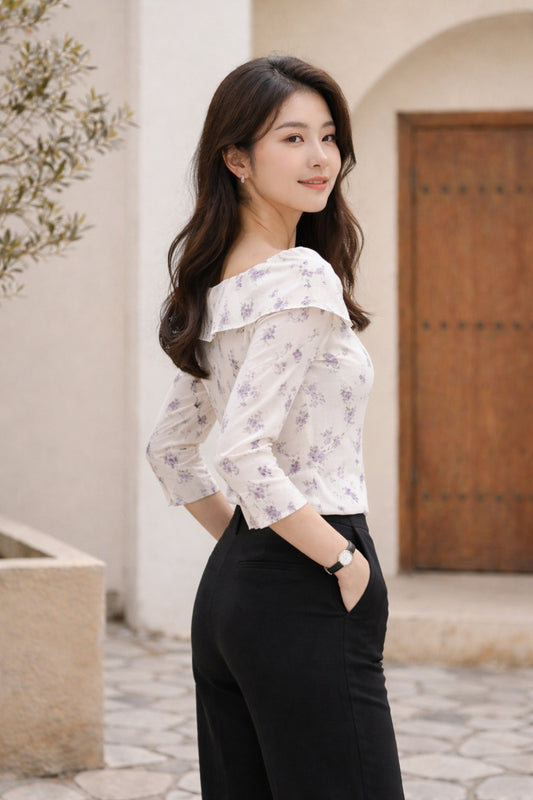 Petal Print Button-Down Top