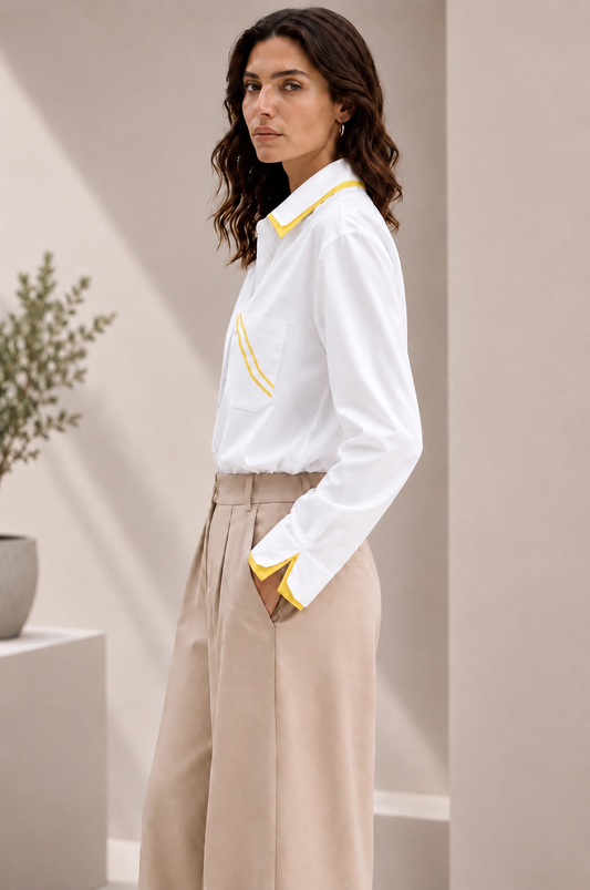 Ivory Contrast-Piped Shirt