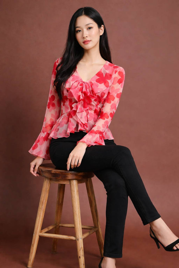 Coral Bloom Flare Top