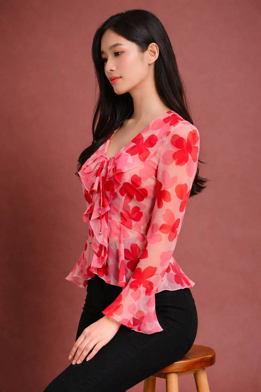 Coral Bloom Flare Top