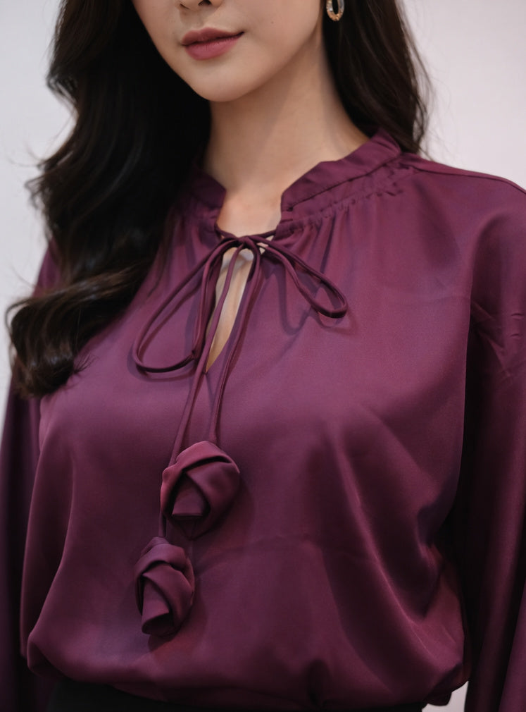 3D Flower Satin Wine Top