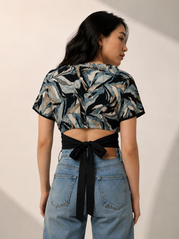 Abstract Print Fitted Top