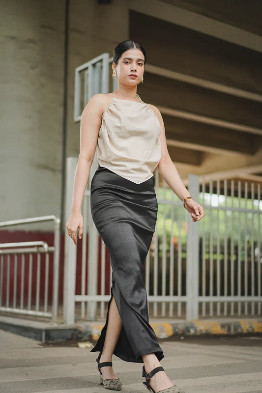 Jet black sleek Maxi skirt