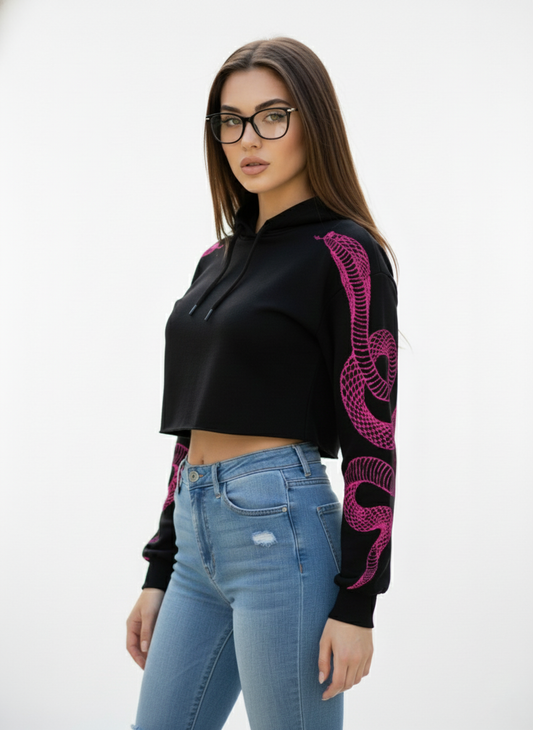 Snake  Design Crop Hoodie