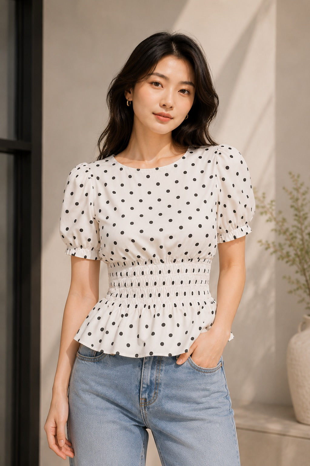 Polka Peplum Top