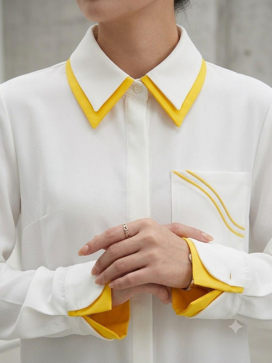 Ivory Contrast-Piped Shirt