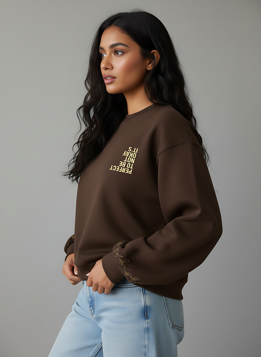 Brown Printed Oversized Sweatshirt