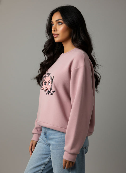Pink Bold Typography Oversized Sweatshirt
