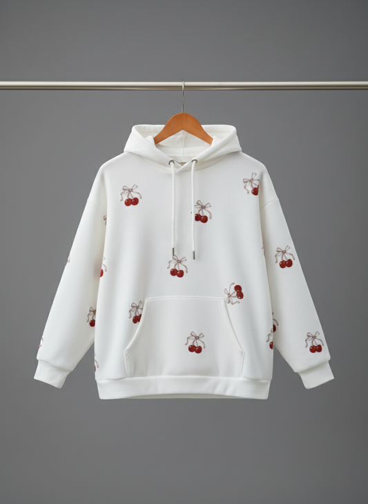 Cherry Oversized White Hoodie