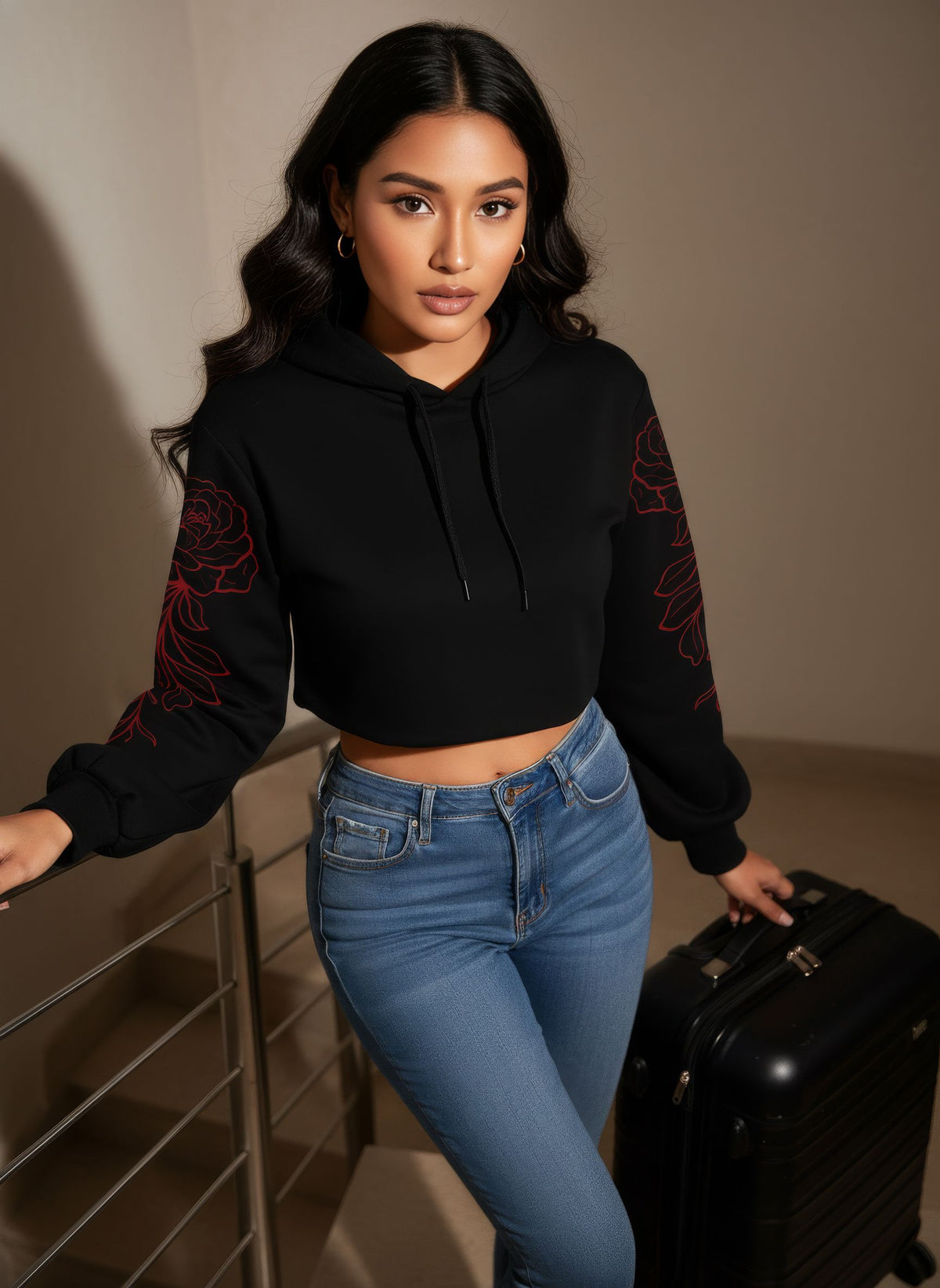 Red Rose Crop hoodie