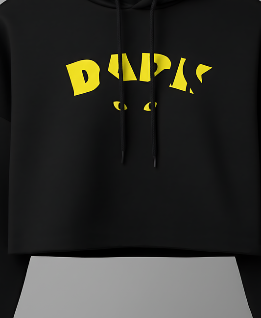 Black Relaxed Fit Cropped Hoodie | Bold Typography Graphic